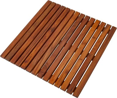 Alfombra de ducha estilo nórdico SM1 Premium de teca 19,6” x 19,6” x 1,1”, se necesita reparación Foto 1 de 4