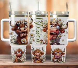 40oz Tumbler,Cow,Funny,Highland Cow,Blessed,Baby,Cup,Mugs,Travel Cup,Floral - Picture 1 of 1