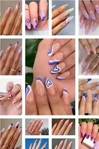 24 Pcs Set Women Almond Shape Fake Nail Press On Long False Manicure Full Cover - Picture 1 of 22