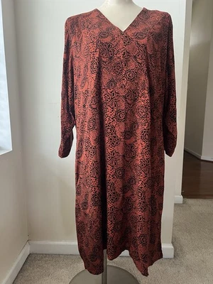 Новый с Ярлыками Garnet Hill женщин XLARGE сожгли оранжевый черный вискозы Midi платье - Изображение 1 из 4