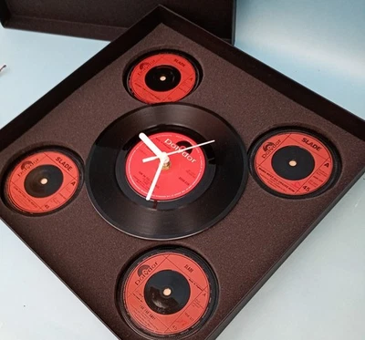 SLADE Drinks Coasters & Clock Vinyl Record Gift Set Boxed with FREE Gift Tag ! . - Image 1 of 4