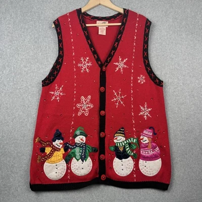 Chaleco Suéter Vacacional Ediciones Básicas Para Mujer 1X Rojo Muñeco de Nieve Feo Navidad Foto 1 de 4