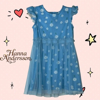 Vestido Hanna Andersson Meninas Azul Margarida Tamanho 4 Mangas Flutter Saia de Tule - Imagem 1 de 4
