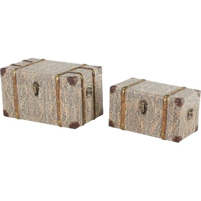 Vintage Storage Trunks Faux Leather Wooden Boxes Stackable Home Decor Set New - Image 1 of 4