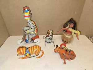 5 Vintage 50s/60s/70s Windup Toys,Flippo,Cat,Horse,Hula Dancer,Japan,Tin,Rubber - Picture 1 of 22