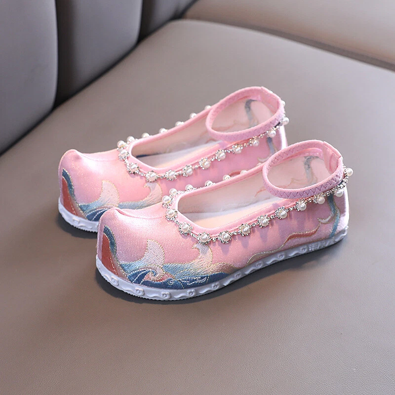 Zapatos Hanfu para niñas Traje de antigüedad Zapatos bordados Estilo chino para niños Talla Foto 1 de 4