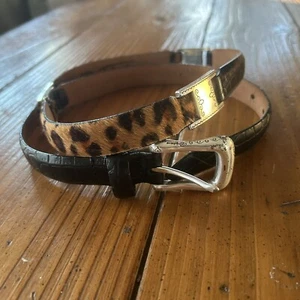 Brighton Talbots Collab Black Leather Leopard Print Fur Belt Women’s L  - Picture 1 of 11