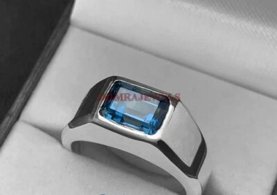 Anello In Argento Sterling 925 Con Gemma Di Topazio Blu Naturale Per Uomo #760 - Immagine 1 di 4