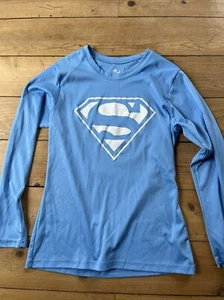 Rare Logo White Super Man Long Sleeve Compression Shirt Light Blue S - Picture 1 of 4