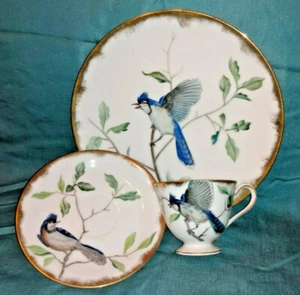 Lefton Blue Joy Jay Plate Cup Saucer Set E2167 E2168 Hand-Painted Bird Vintage - Picture 1 of 12