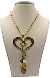 Gold Plated Chain With Fancy Heart Pendant And Faux Beads - Picture 1 of 5