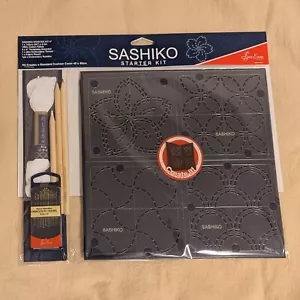 Sashiko starter kit with fabric, templates, thread, fabric pencil, and needles. - Picture 1 of 2
