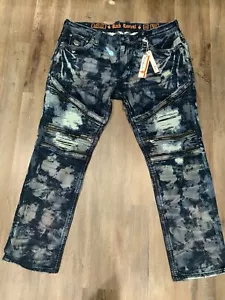 ROCK REVIVAL Rowan Moto Denim Jeans Distressed Acid Wash Mens Sz 44x32 - Picture 1 of 7