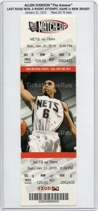 Allen Iverson LAST ROAD WIN & 3-PT SHOT 2010 76ers @ Nets 1/31 Full Ticket RARE! - Picture 1 of 12