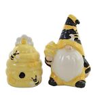 Transpac Ceramic Bee Gnome and Beehive Salt Pepper Shakers, 4 Inch, yellow, blac