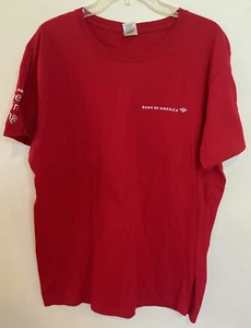 Gildan Heavy Cotton Unisex T Shirt L Large Red  White Lettering Bank of America - Picture 1 of 4