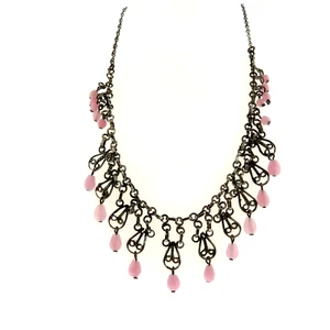 Pink Crystal Glass Bead Dangle Choker Necklace - Picture 1 of 6