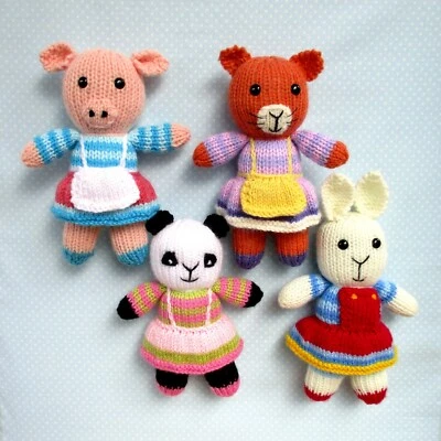 TOY ANIMAL CAT, PIG, RABBIT, PANDA - 6" DK KNITTING PATTERN by Toyshelf - Image 1 of 4