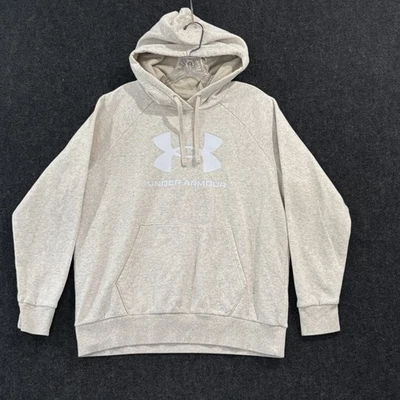 Sudadera con capucha Under Armour UA Rival para mujer mediana crema polar canguro bolsillo pulóver Foto 1 de 4