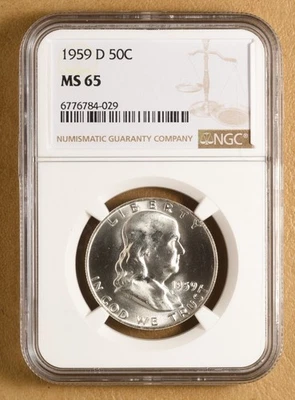 1959 D Franklin Silver Half Dollar NGC MS65 - Image 1 of 2