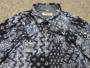 Tommy Bahama Shirt Mens Large Blue Tortola Tencel Cotton Long Sleeve Hawaiian - Picture 1 of 11