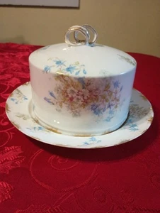 Limoges Antique Covered Butter Cheese Dish Porcelain Haviland Red Blue Green  - Picture 1 of 21