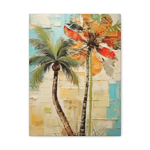 Tropische Palme Collage Leinwand Wandbild | Strand Haus Ozean Brise Dekor - Bild 1 von 13