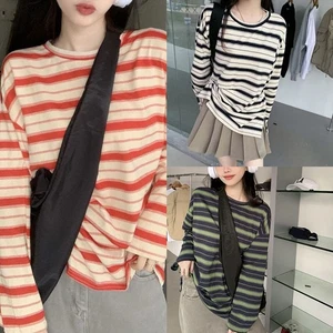 Modern Women Hoodies with Stripes Long Sleeves Casual Pullover T Shirt - Picture 1 of 56