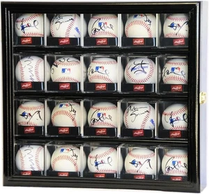 Baseball Vitrine 20 Acryl Würfel Box schwarz Holz Ballhalter Wandschrank - Bild 1 von 11