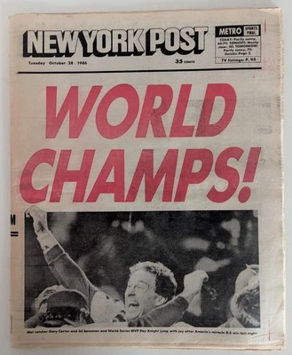 1986 METS World Series Win! Vintage Newspaper NY Post Oct 28 Metro Sport Final  - Image 1 of 4