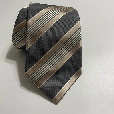 GIORGIO ARMANI Mens Silk Necktie ITALY STRIPED Brown Gold Tie 59 x 3.75" - Image 1 of 4