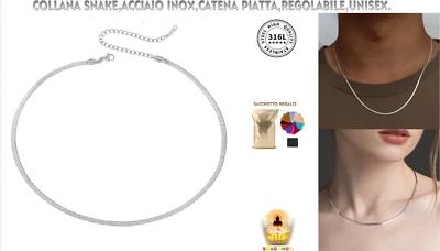 Collana snake acciaio inox argento unisex hip hop swag trap streetwear skate - Immagine 1 di 4