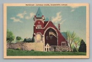 Protestant Catholic Chapel Wadsworth Kansas Postcard - Picture 1 of 2