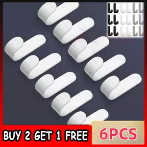 6x Self Adhesive Hooks White Plastic Strong Sticky Stick on Wall Door Hanging - Picture 1 of 16
