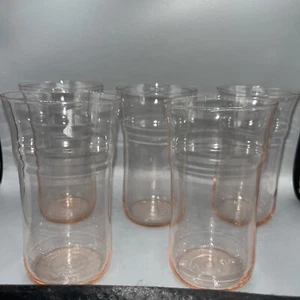 Handblown Pink Depression Glass Ribbed Tumblers MacBeth Evans Set Of 5 - Picture 1 of 4