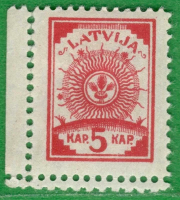 LATVIA LETTLAND 5 KAP. 1920-21s. Sc. 76 MINT DOUBLE PERFORATION 5365 - Image 1 of 2