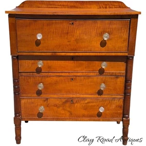 Antique Sheraton solid tiger maple chest of drawers tall dresser country 1820 - Picture 1 of 23