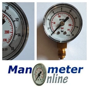 Manometer Druckluft Wasser 0-16 bar Ø 40 mm 1/8 Zoll Anschluss senkrecht neu - Bild 1 von 1