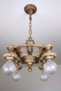 Antique Vintage 20's Deco Nouveau Ceiling Light Fixture CHANDELIER - Picture 1 of 14