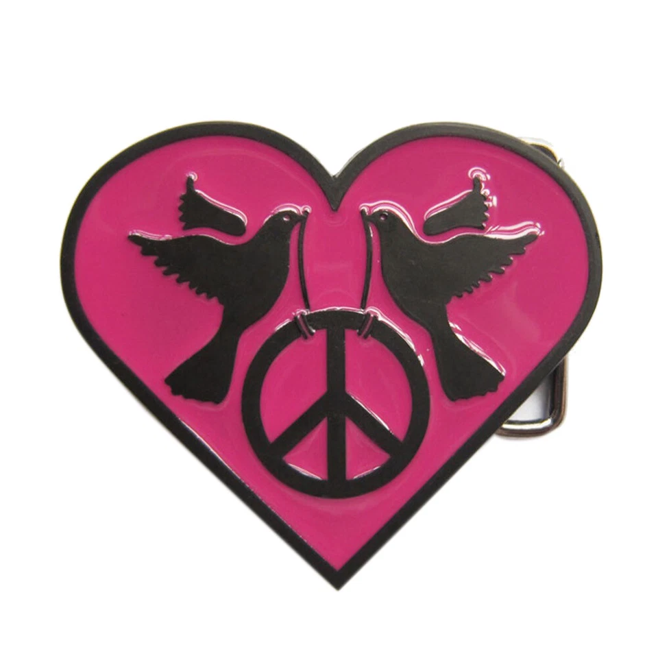 Hebilla de cinturón de metal Pink Heart Peace Sign Doves Foto 1 de 1