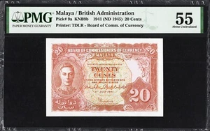 Malaya British Administration 20 Cents P9a 1941 PMG55 AU Banknote Malaysia KING - Picture 1 of 2