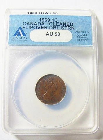 1969 CANADA 1 CENT FLIP OVER DOUBLE STRIKE IN COLLAR EXCEEDINGLY RARE TOP STRIKE Cover