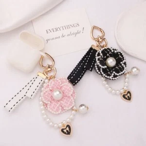 Keychain Color Fabric Pearl Camellia Heart Pendant Charms Women Fashion Jewelry - Picture 1 of 15