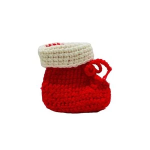 Handmade Crochet Knit Mini Red and White Bootie Stocking Size 5 X 5 Inches - Picture 1 of 3