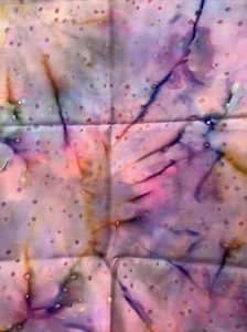 Batik Cotton Fabric - Pink/Purple/Blue Tie Die w/Pink Dots, 17.5" x 44" - Picture 1 of 2