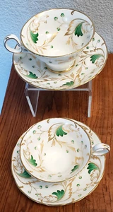 Juego de 2 tazas y platillos con patas Emerald Grosvenor Copeland Spode MCM Inglaterra - Imagen 1 de 6