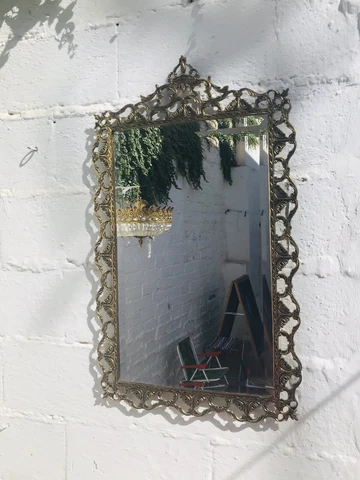 34 x 20” Antique French Cast Bronze WALL MIRROR / FRAME, Ornate, Luxurious Cover
