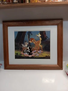 Vintage Disney Store Bambi Framed Lithograph 1997 Thumper Flower 16.5" X 13.5" - Picture 1 of 2
