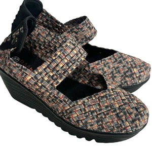 Bernie Mev Woven Platform Wedge Sandals Black Multicolor Comfort Size 37 - Picture 1 of 8