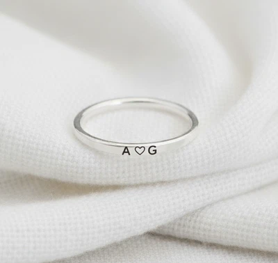 Personalized Initial Rings Sterling Silver Custom Letter Heart Band Gift For Her - Image 1 of 4
